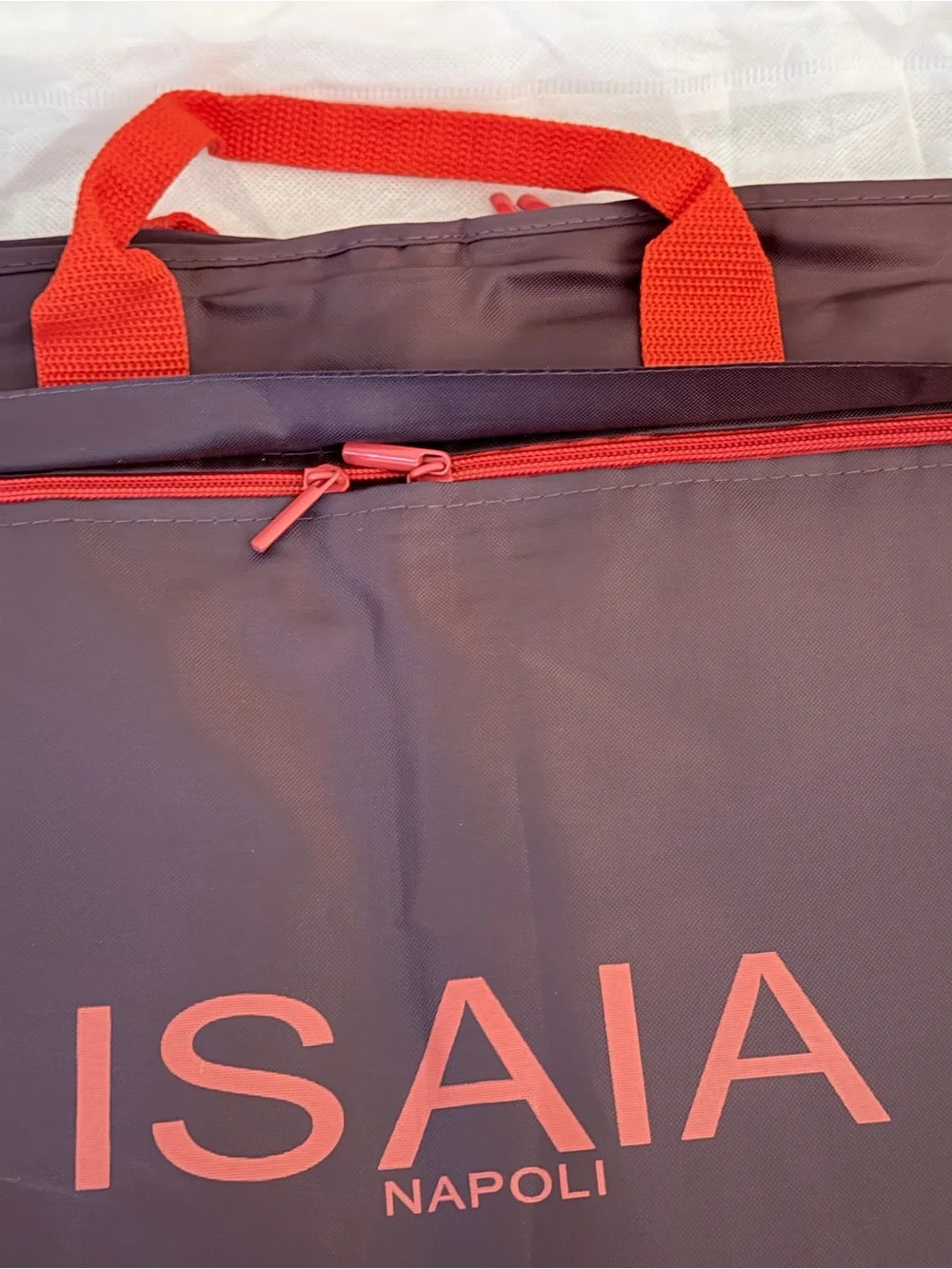 Isaia Black Garment Bag with Red Accents